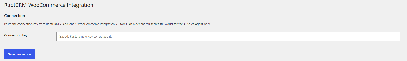 Connection key in WordPress